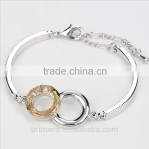 Luxury Fashion Bicyclic Colorful Crystal Platinum Plating Bracelet Bangle Wholesale thumbnail-5