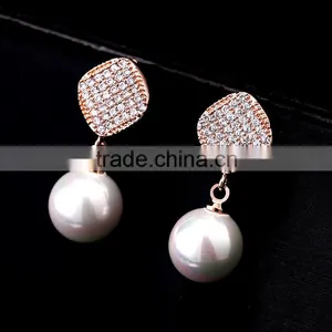 Good Qulity Brand Big Round Pearl WithZircon Gold Plated Stud Earrings Fashion Jewelry thumbnail-2