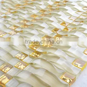 GT009 Gold Foil Luxury Crystal Glass Strip Mosaic Tile thumbnail-3
