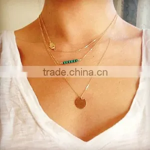 Fashion Sequin Pendant Mutil Layers Choker Chunky Statement Bib Chain Necklace Pendant Jewelry thumbnail-1