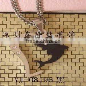 TC64 Pure Titanium Couple Love Pendant With Black Lucky Dophin thumbnail-1