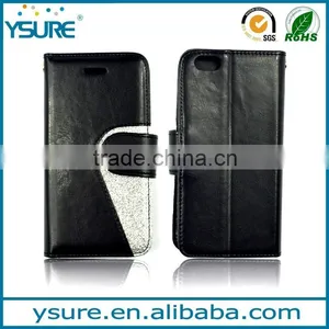 2015 New Fashion Design Crystal and Bling PU Leather Wallet Style PU Leather Case For IPhone 6 thumbnail-1