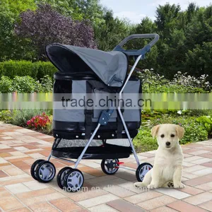 Pawhut Gray 4 Wheels Pet Stroller Awning Trolley Pushchair Carrier Dog Cat Foldable Buggy thumbnail-1