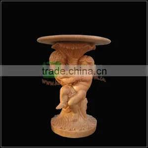 Round Top Sunset Red Marble Table With Statue Base thumbnail-1