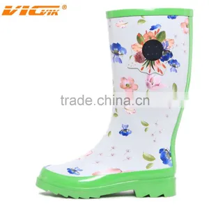 Fashion Custom Flower Printing Women Rain Boots Cheap White Sexy Rain Shoes thumbnail-1