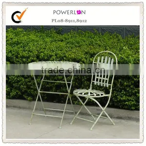 Antique White Metal Mesh Patio Table thumbnail-1