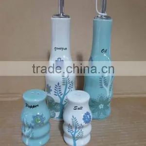 4pcs Ceramic Salt Pepper Oil Vinegar Set for Kitchen thumbnail-1