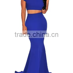 Pictures of Long Skirts and Tops for Women's Two Piece Off Shoulder Crop Top Maxi Mermaid Skirts Dress Set thumbnail-2