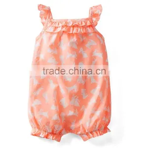 Sleeveless Ruffles and Flutter-sleeves Woven Rabbit Print Baby Girl Rompers for Kids Children Bodysuit thumbnail-1