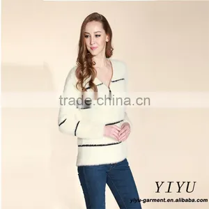 Latest Fashion Pullover Korean Design Stripe Fuzzy Warm Winter Sweater With Zipper thumbnail-1