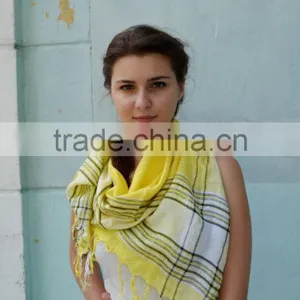 Yellow Cotton Shawl, Summer Scarf ,light Yellow Shawl, Beautiful Shawl, Head Scarf, Striped Scarf, Christmas Gift thumbnail-3
