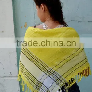 Yellow Cotton Shawl, Summer Scarf ,light Yellow Shawl, Beautiful Shawl, Head Scarf, Striped Scarf, Christmas Gift thumbnail-5