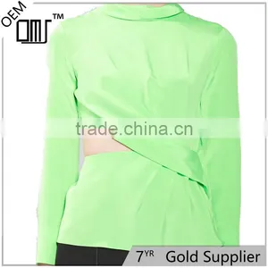 2017 OEM Girls Street Clothing Twisted Cut Fluore Green Blouse Designs thumbnail-1