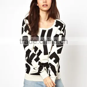 China Wholesale High Quality Cheap Ribbed Trim Printed Women Sweatshirt thumbnail-1
