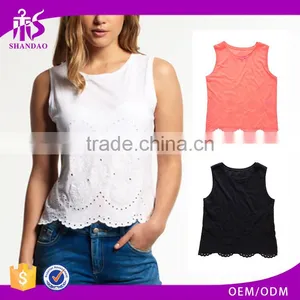 2017 China Shandao High Quality New Fashion Model Sleeveless White Round Neck Cotton Girls Cool Summer Tops thumbnail-1