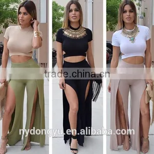 Green Belt Printed Bell Bottomed Trousers Pants / Yujn Split Flare Pants and Top Set thumbnail-3