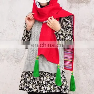 Ethnic Style Chinese Red Strands Tassels Classic New Trending Oblong Scarf Women Fashion Scarves thumbnail-4