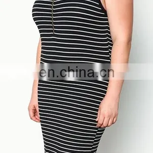 High Quality Wholesale Clothing Women Plus Size Front Zipper Stripe Knit Maix Dress Xxxxl Fancy Dress thumbnail-5