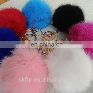 Factory Wholesale Diameter 6 7 8 9 cm Cute Real Rabbit Fur Pom Pom Ball Key Chain thumbnail-1