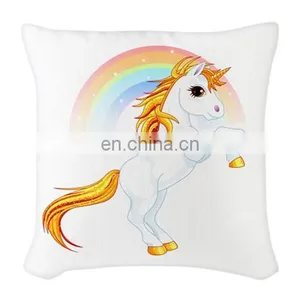 Cotton Linen Square Decorative Throw Pillow Case Cover 18'' X 18'' Brand LOGO Custom Latest Unicorn Design White Cushion Cover thumbnail-2