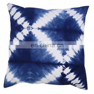 Indigo Tie Dye Cushion Cover 16x16 Shibori Pillows Decorative Throw Pillow Case thumbnail-1