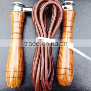 Jump Rope / Skipping Rope Cross Fit - Red Wooden Handle - Adjustable Leather Rope - Weight Inserted thumbnail-1