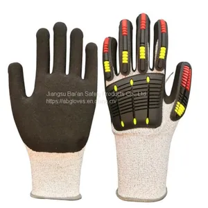 Cut Resistant Level 5 Protection Sandy Nitrile Palm Coated TPR Mechanic Impact Gloves thumbnail-5