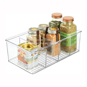 Clear Plastic Food Storage Bin Organizer With 4 Compartments for Kitchen Cabinet, Pantry, Shelf, Drawer, Fridge, Freezer Organization thumbnail-1