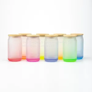 Blank Sublimation Beer Shaped Glass Can With Bamboo Lid Sublimation Glass Tumbler thumbnail-2