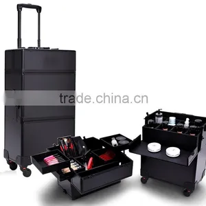 Professional 4-in-1 Trolley Makeup Artist Case,professional Cosmetic Trolley Cases,OEM Black Rolling Aluminum Makeup Vanity Case thumbnail-2