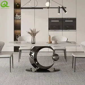 Modern Dining Room Furniture Stainless Steel Base Clear Glass Top Round Dining Table Restaurant Table For Home Hotel thumbnail-3