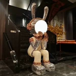Rose Gold Rabbit Sculpture With LED Lighting on the Face, 24k Gold Reflective Art thumbnail-4