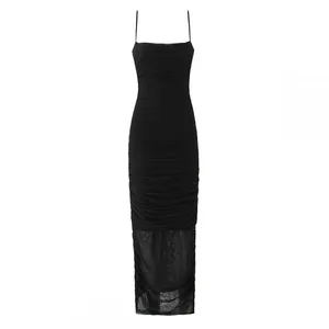 025 New Fashionable Elegant Women's Dress, Stretch Mesh Ruched Long Dress Gown thumbnail-4