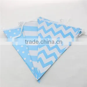 Blue Chevron Striped Dot Happy Birthday Paper Flags Banner Party Bunting thumbnail-1