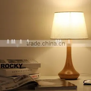 LED Wood Table Lamp JK-879-18 LED Wood Table Light White Round Lampshade Wooden Table Lamp thumbnail-1