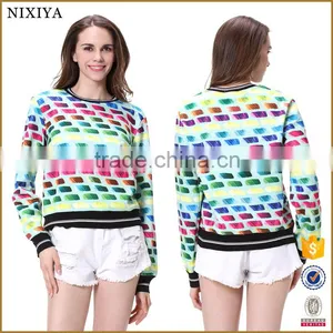 Crewneck Long Sleeve Printed T Shirt Custom Wholesale Ladies T Shirt 2017 thumbnail-6