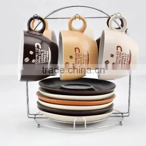Hot Selling Elegent Desgin Coffee Cup and Saucer With Rack thumbnail-1