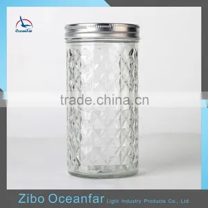Good Quality Jars Glass Mason Storage Jar Colourful Embossed Diamond Mason Jar thumbnail-5