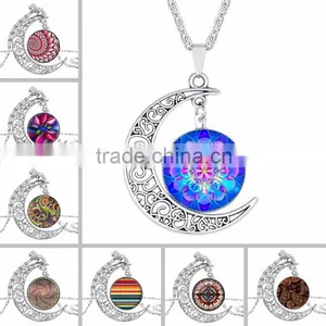 2016 New Silver Plated Customized Crescent Glass Cabochon Girls Charm Necklace Quality Choice thumbnail-2