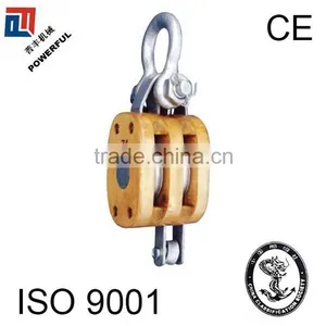 WITH SWIVEL HOOK REGULAR DOUBLE WOOD PULLEY BLOCK thumbnail-3