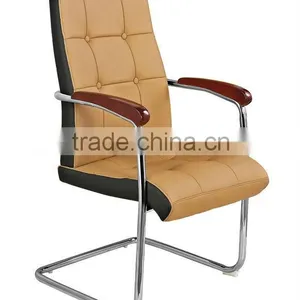Chrome Fixed Chair Base With Wooden Armrest pu Leather Visitor Chair AH-154 thumbnail-4