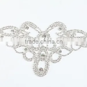 Wholesale Charming Crystal Silver Lady Rhinestone Lace Motif Sewed on Wedding Dress thumbnail-2