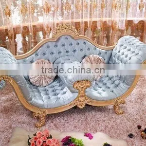 Vintage Royal Style Castle Sofa Couch Antique Castle Style Upholstery Chaise Lounge Imperial Wood Carved Two Seat Lounge Chair thumbnail-2