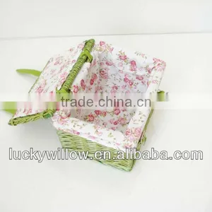 Rectangle Small Wicker Basket With Lid&lining&PU Handle thumbnail-1