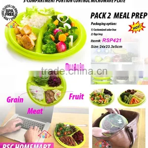 3-compartment Meal Prep Plastic Microwave Portion Control Plates Section Divided Dish With Air Vented Lids thumbnail-6