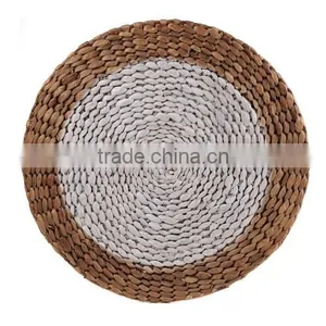 Placemat Round Waterhyacinth White & Natural Border 38CM thumbnail-1
