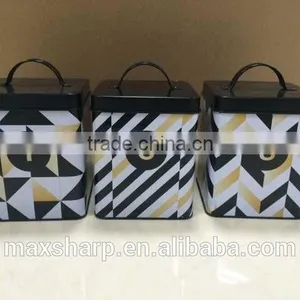 Set of 3 Black White and Gold Tin thumbnail-1