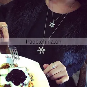 Cheap Crystal Rhinestone Double Snowflake Pendant Silver Necklace Women Xmas Gift thumbnail-2