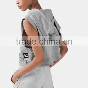 Wholesale Custom Made in China Blank Pullover Sleeveless Cropped Hoodie Sweatshirts thumbnail-3