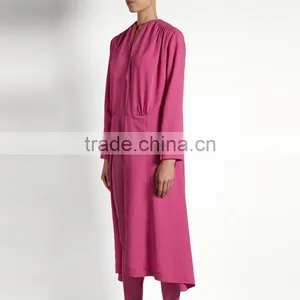 2017 Latest Women Spring Ruched Shoulder Vetements Silk Crepe Midi Dress HSD9918 thumbnail-2